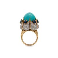 TURQUOISE, DIAMOND AND SAPPHIRE RING