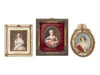 A Group of Three Gilt Metal Framed Portrait Miniatures on Porcelain