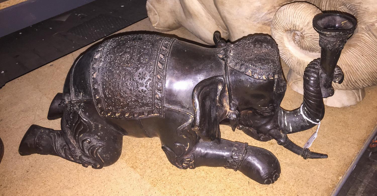 A Bronze Elephant Figure Length 20 inches.