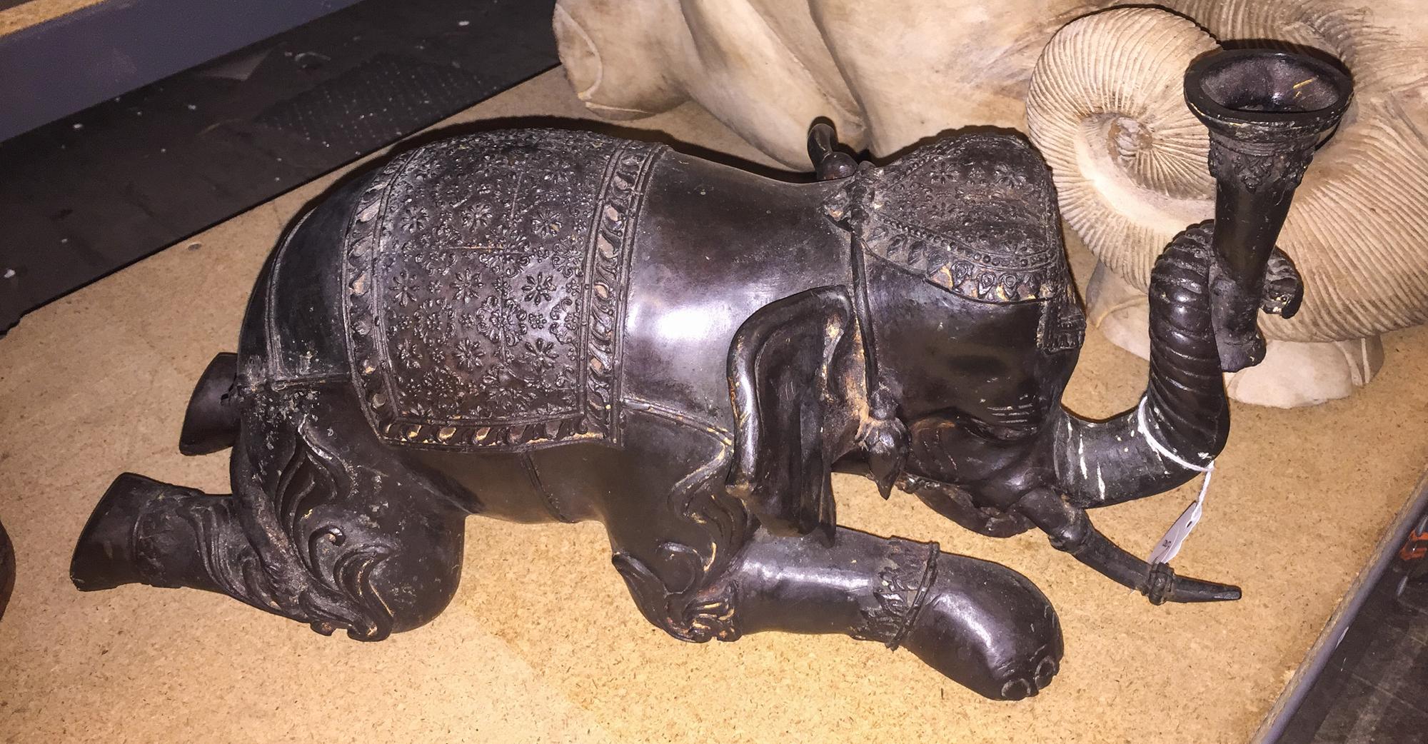 A Bronze Elephant Figure Length 20 inches.