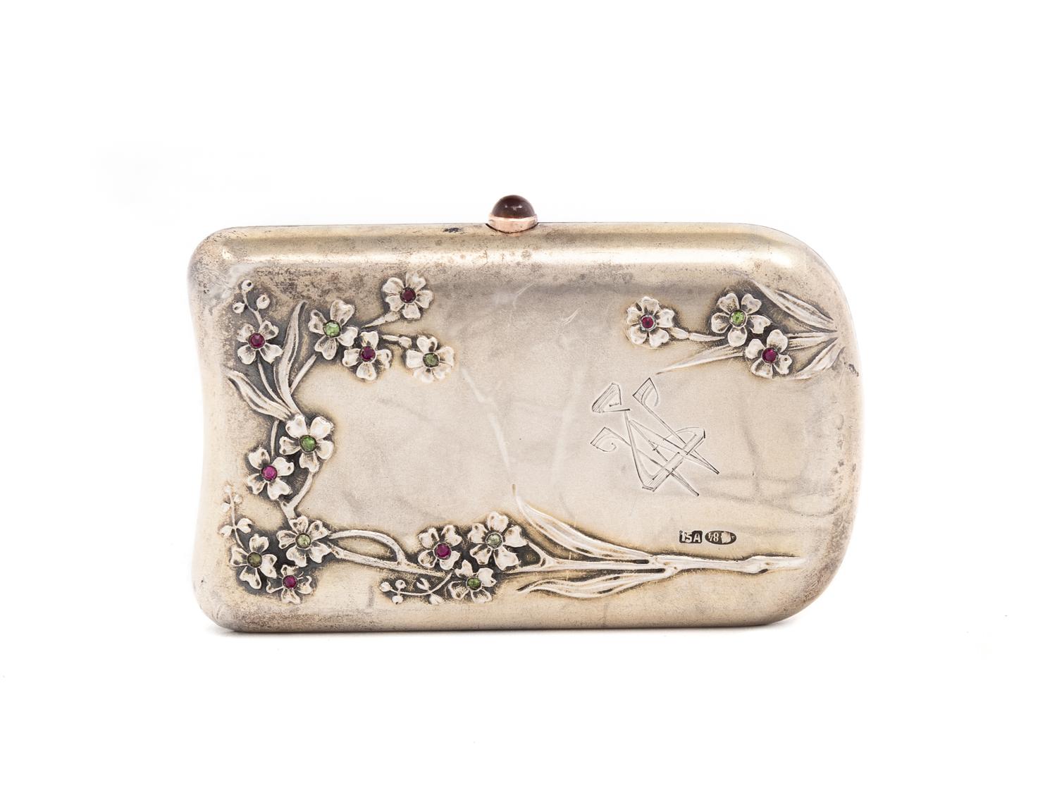 A Russian Silver and Gem-Inset Change Purse