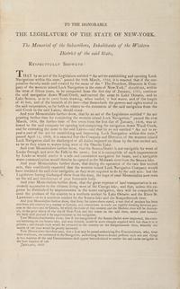 [NEW YORK] -- [TRANSPORTATION]. To the Honorable The Legislature of the State of New York. The Memorial of the Subscribers, Inhabitants of the Western District of the Said State . [New York?]: N.p., 1812.