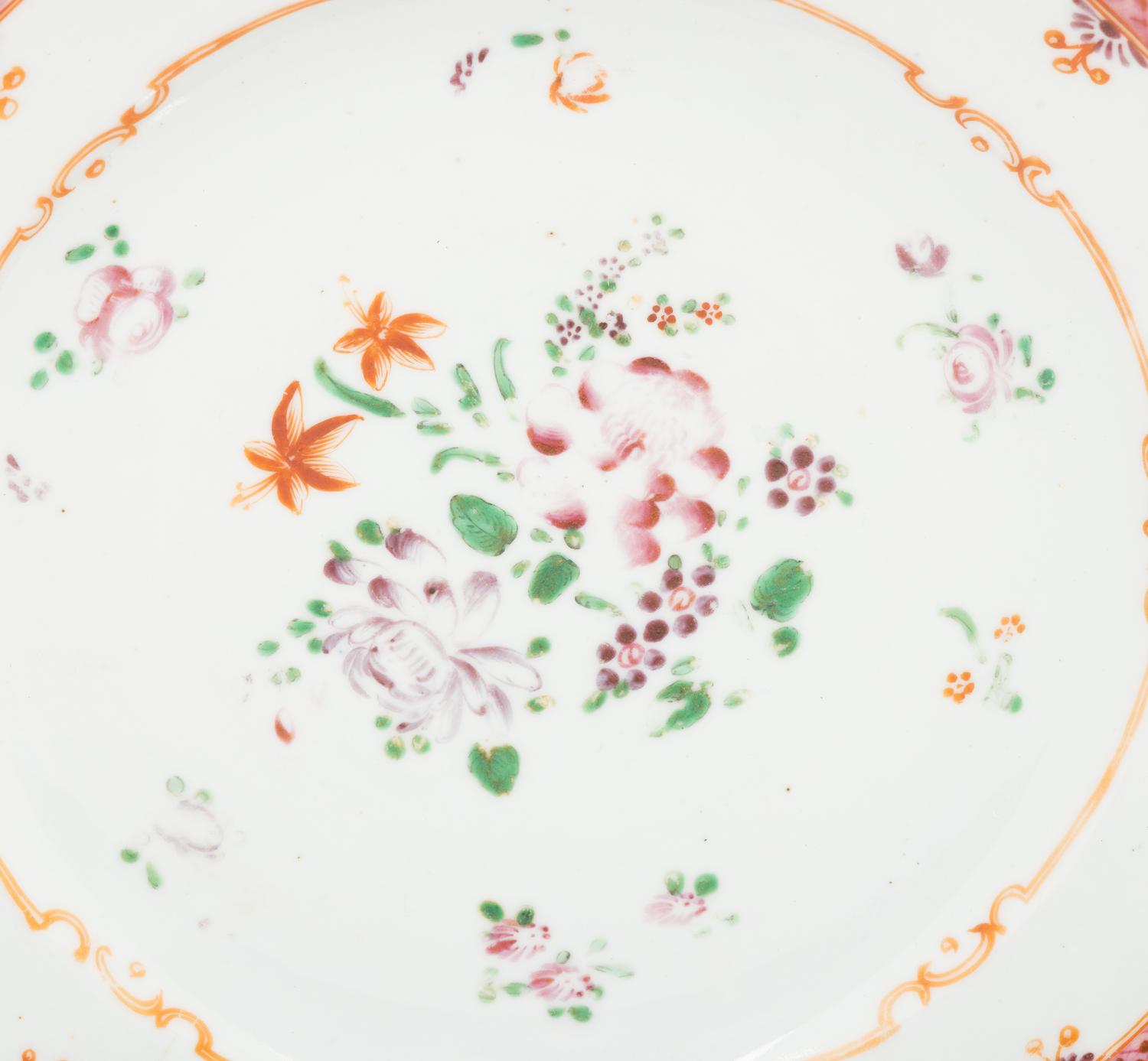 Five Chinese Export Famille Rose Porcelain Plates