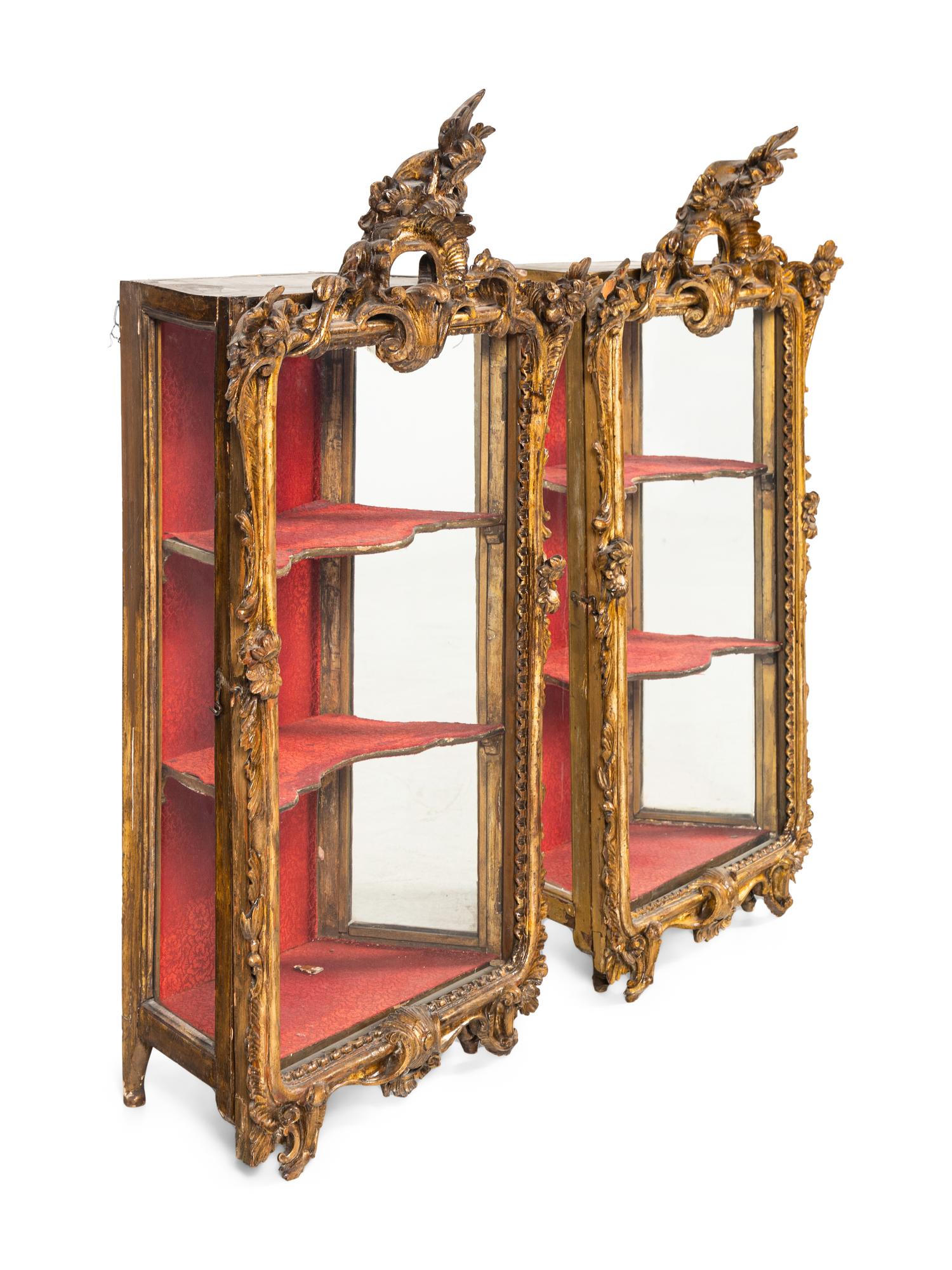 A Pair of Italian Giltwood Hanging Vitrines