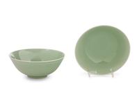 A Pair of Incised Celadon Glazed Porcelain Bowls