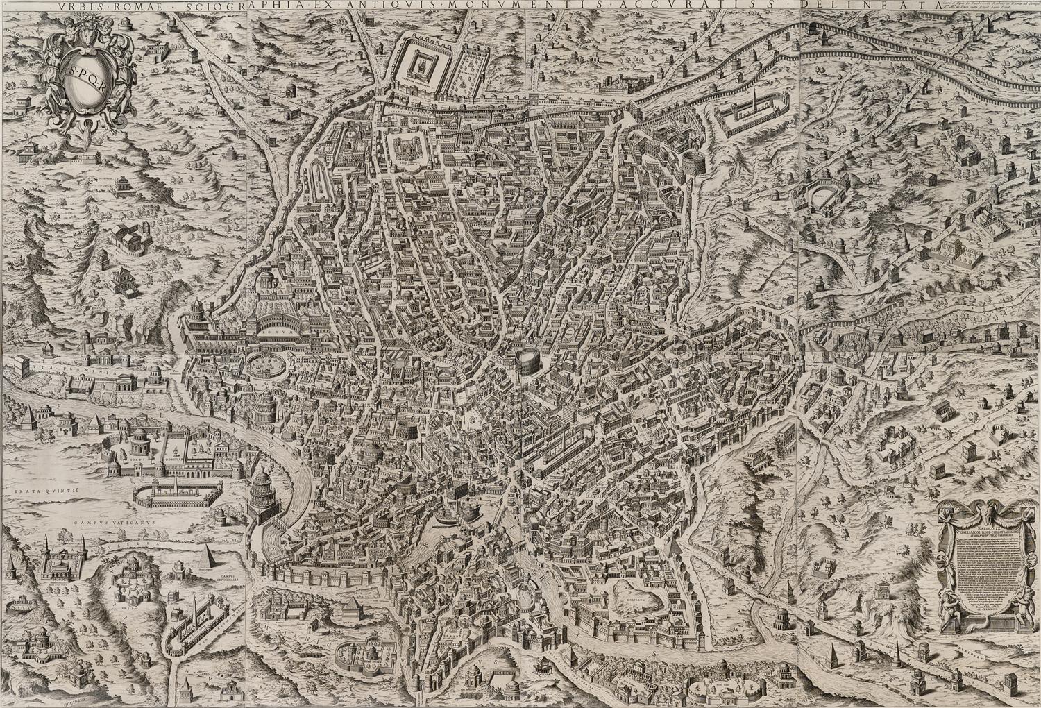 [ROME] -- DU PÉRAC, Etienne (ca 1525-1604). Urbis Romae Sciographia ex Antiquis Monumentis Accuratiss Delineata Descrizione . Rome: Giovanni Giacomo de Rossi, ca 1730.