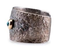 Sterling Silver Tufa Cast Cuff Bracelet, with Offset Turquoise Cabochon in a 14K Gold Bezel