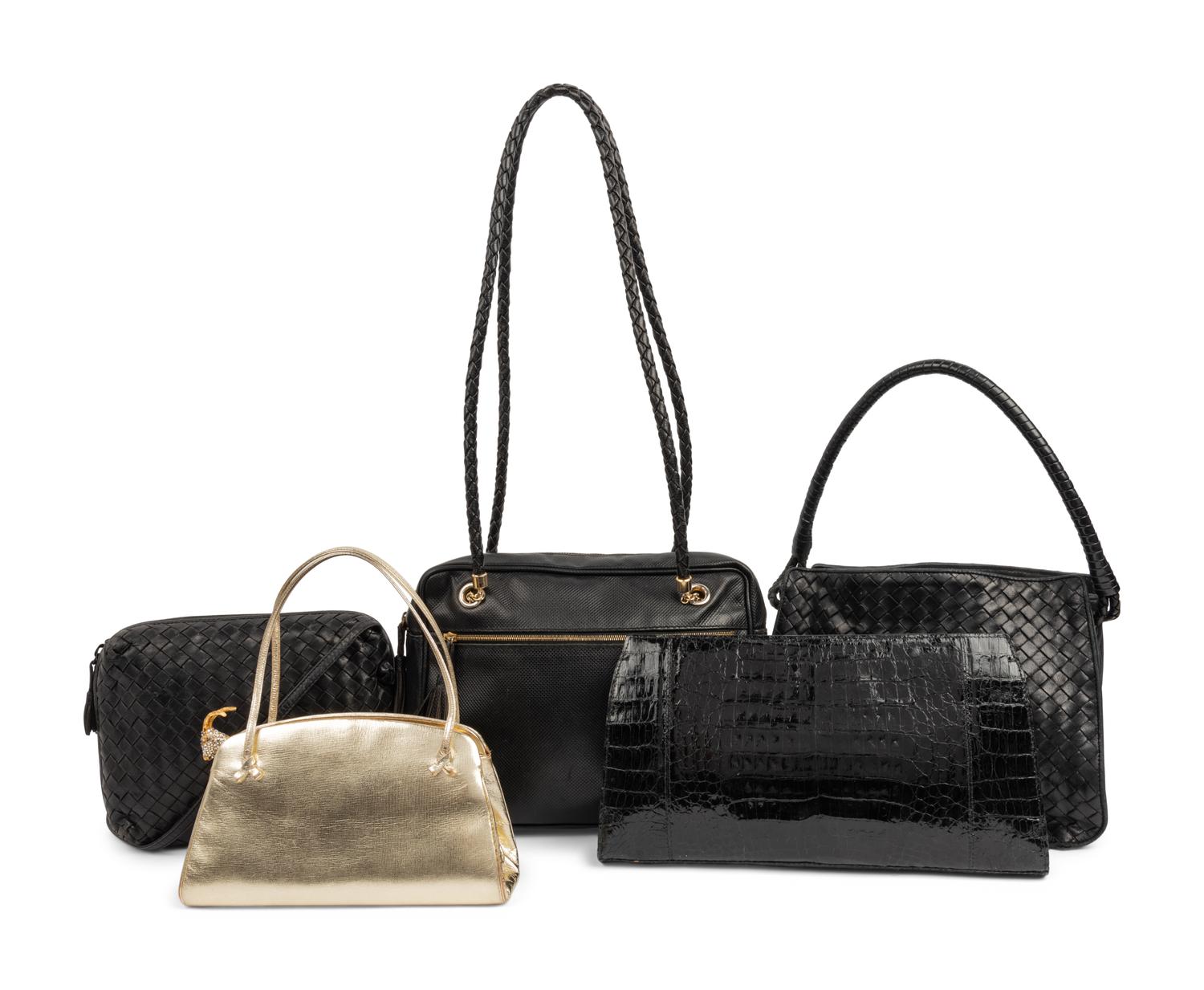 Five Designer Bags: Three Bottega Veneta, One Nancy Gonzalez, One Judith Leiber, 1980-90s
