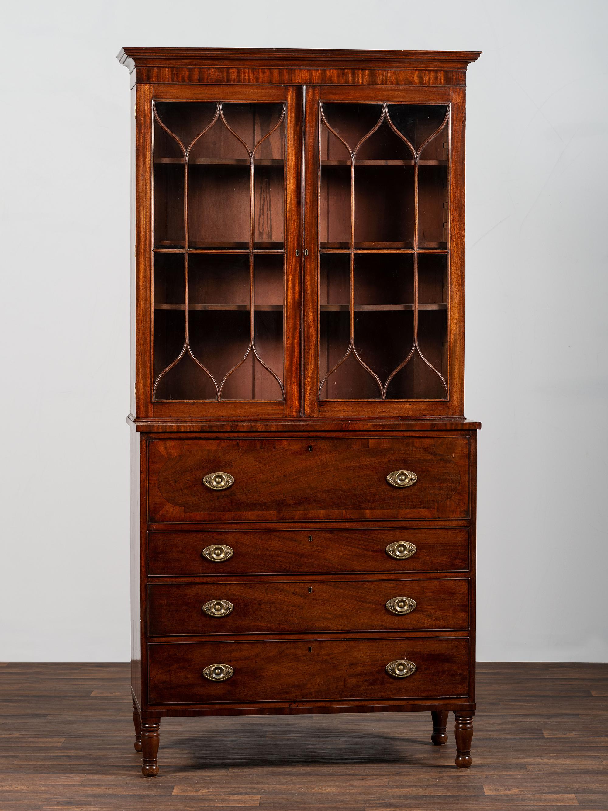 A Federal Figured Mahogany Secretary Bookcase