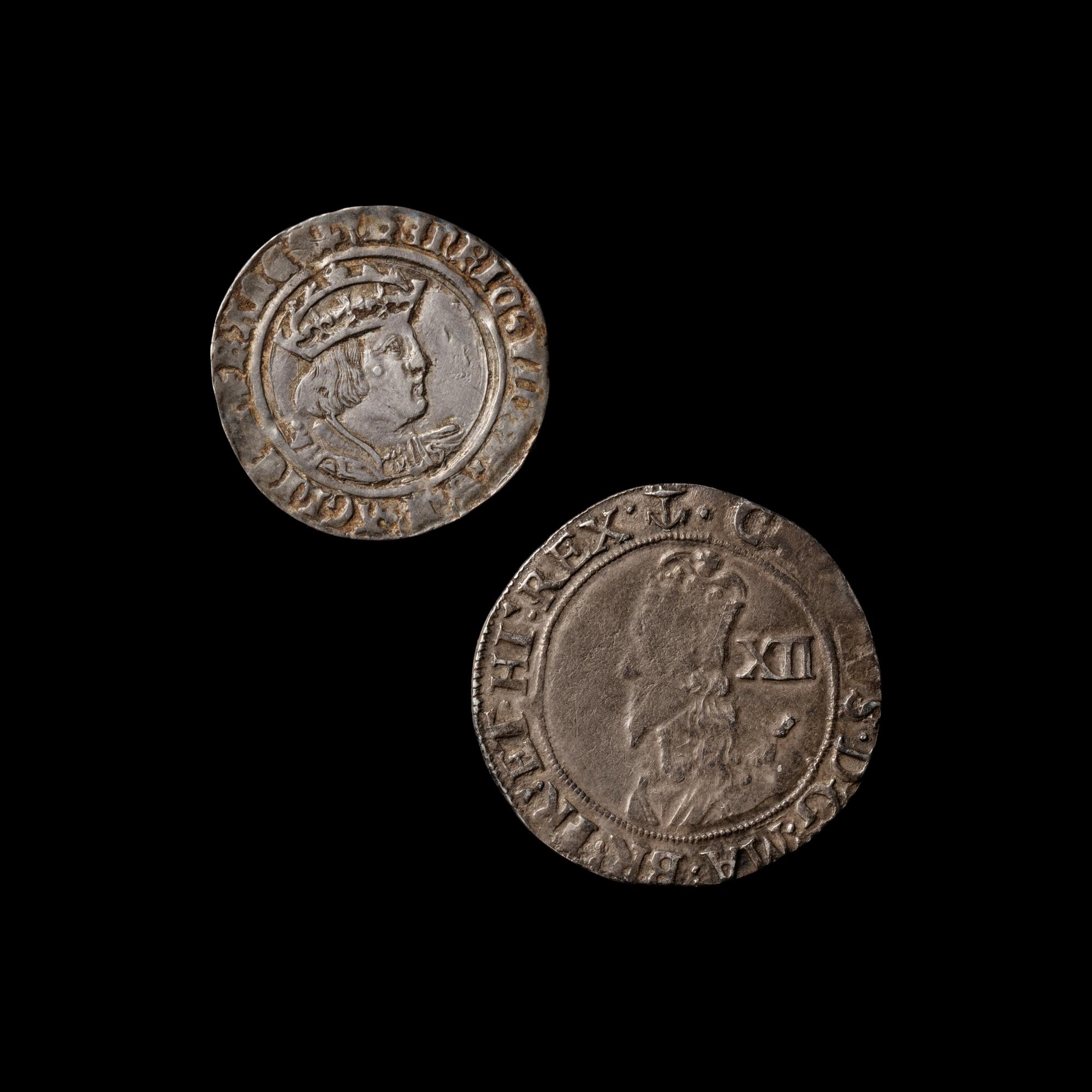 [ENGLAND] A Henry VIII Groat (2.7 g) and a Charles I Shilling [Anchor Mark, 1628] (5.9 g); Two Coins total .
