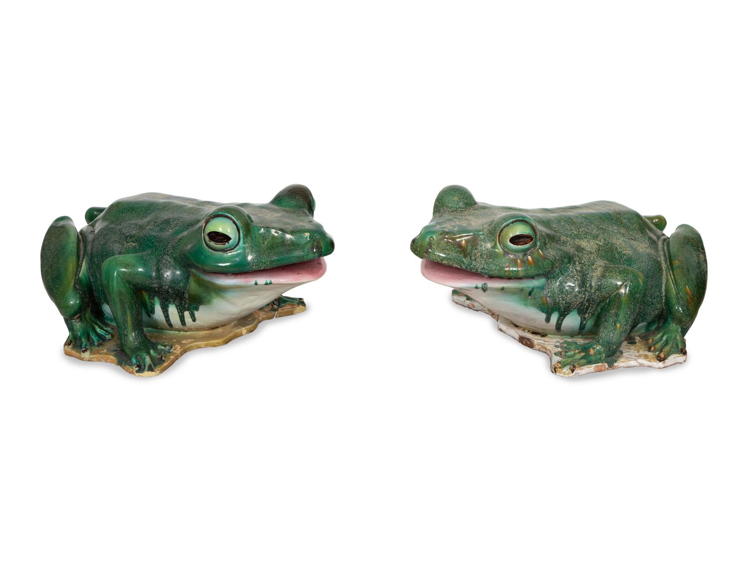 A Pair of Large Glazed Ceramic Frogs
