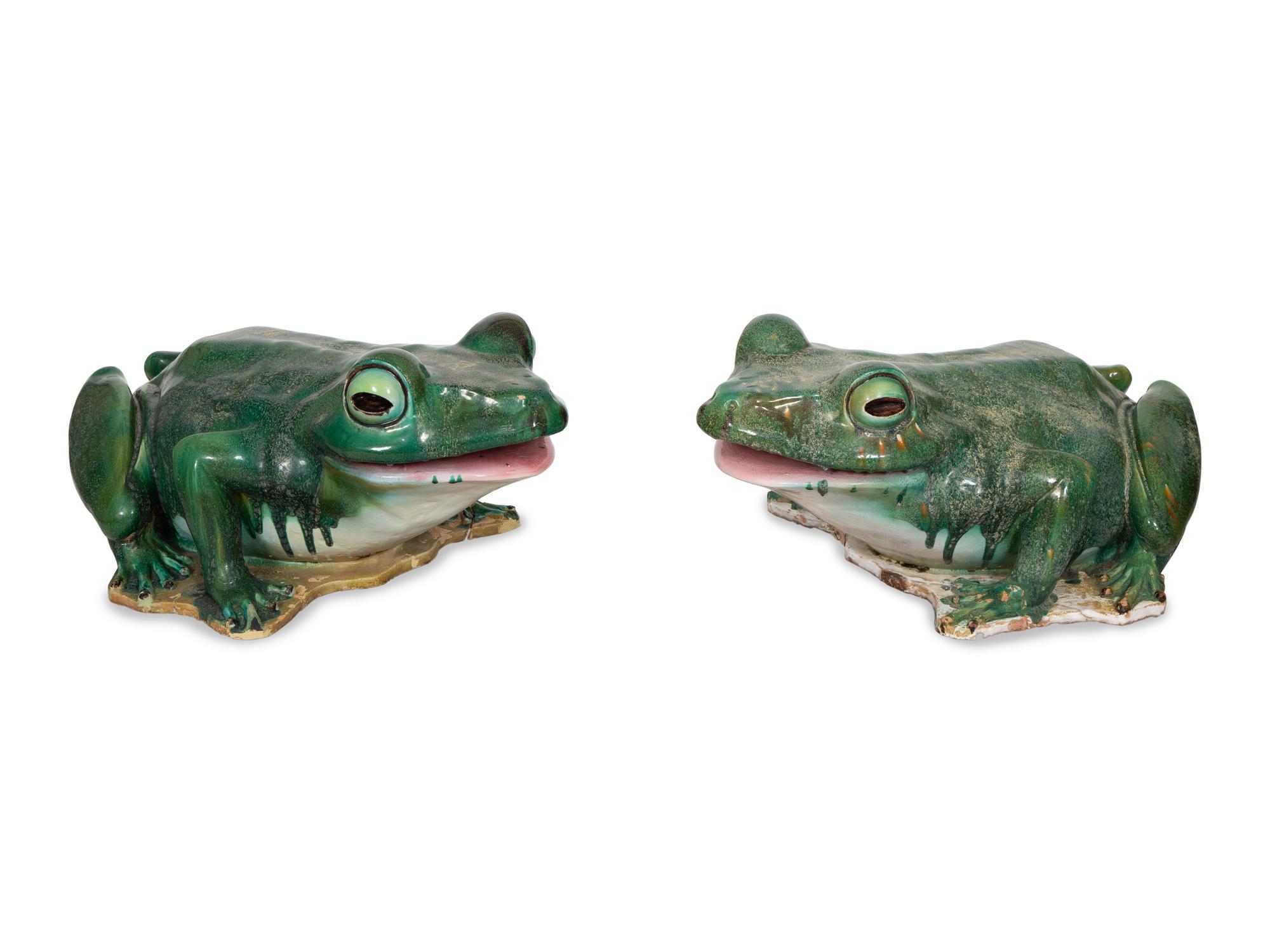 A Pair of Large Glazed Ceramic Frogs