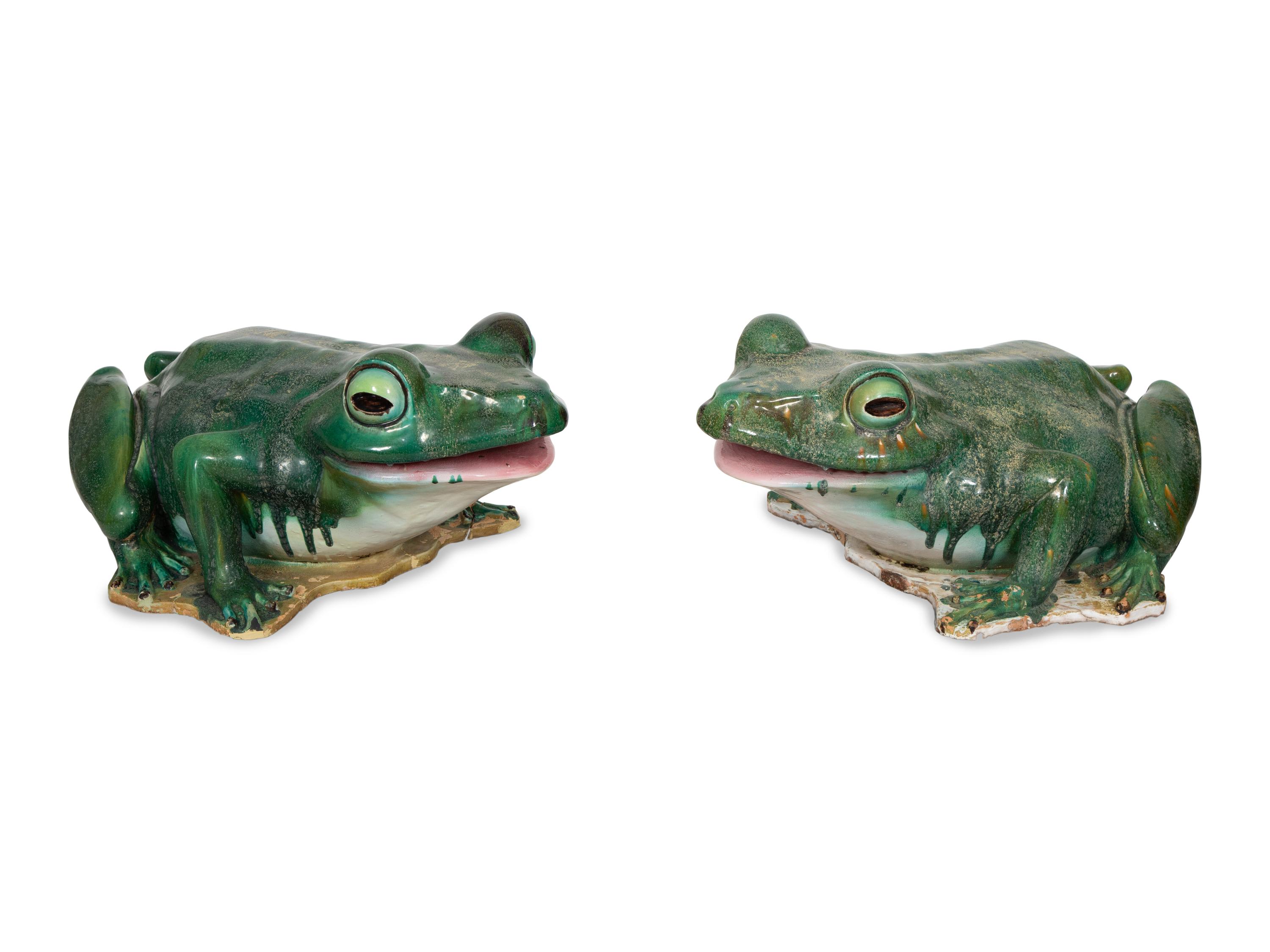 A Pair of Large Glazed Ceramic Frogs