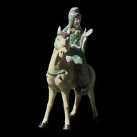 A Chinese Famille Verte Equestrienne Figure, Late Qing/Republic Period 晚清-民國 素三彩騎馬女俑