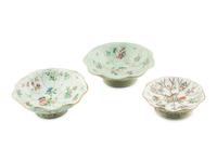 Three Chinese Celadon Glazed Famille Rose Porcelain Leaf-Form Fishes