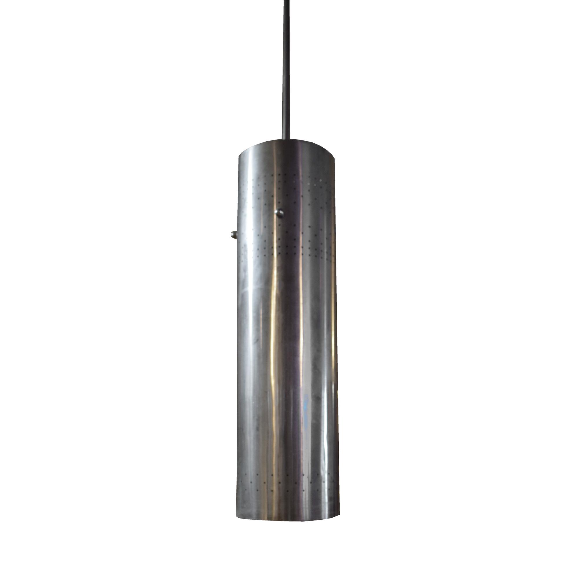 A Stainless Steel Mid-Century Cylinder Light Fixture 9" W x 9" D x 32" H — United States, Mid-20th Century
