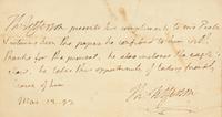 [Peale, Charles Willson] Jefferson, Thomas. Autograph Note, signed