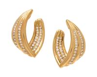 A Pair of 18 Karat Yellow Gold and Diamond Earclips, Italian,