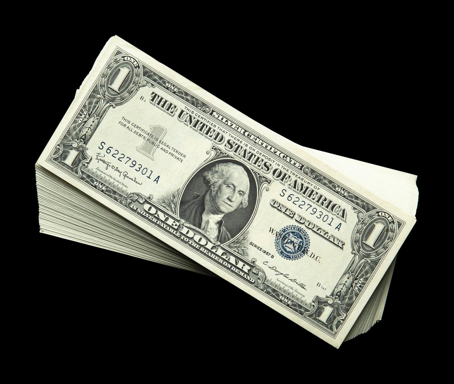 A Well-Centered Sequential Band of One-Hundred Series 1957B $1 Silver Certificates