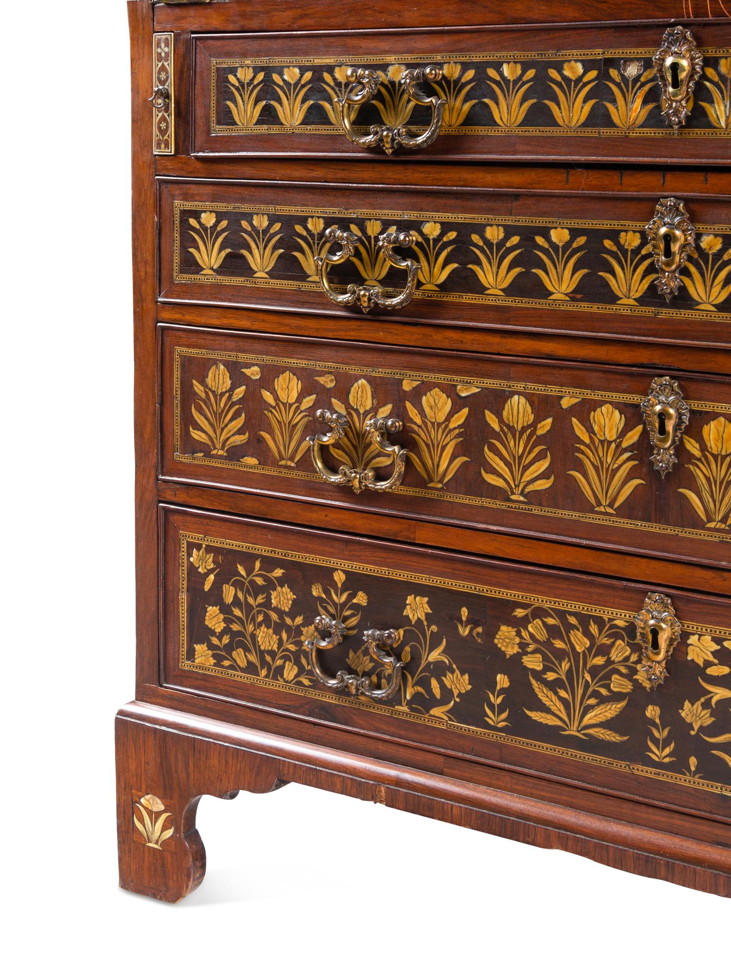 An Anglo-Indian Ivory-Inlaid Indian Rosewood Secretary Bookcase