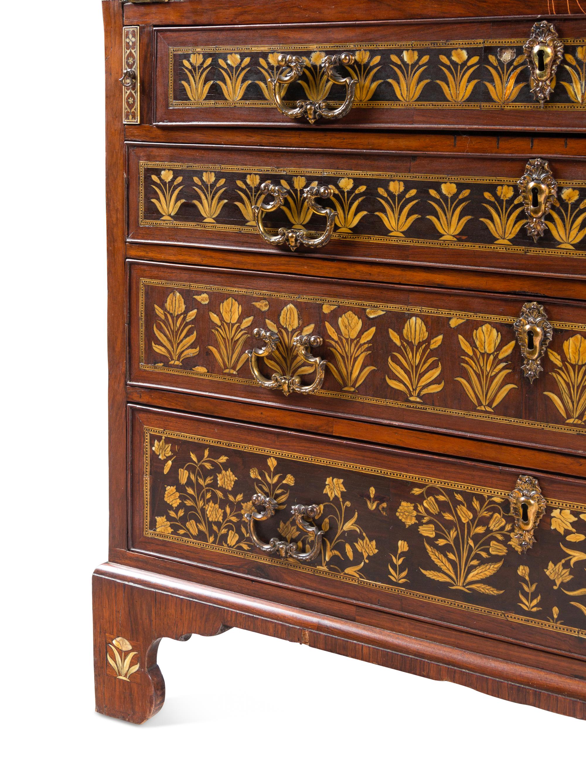 An Anglo-Indian Ivory-Inlaid Indian Rosewood Secretary Bookcase