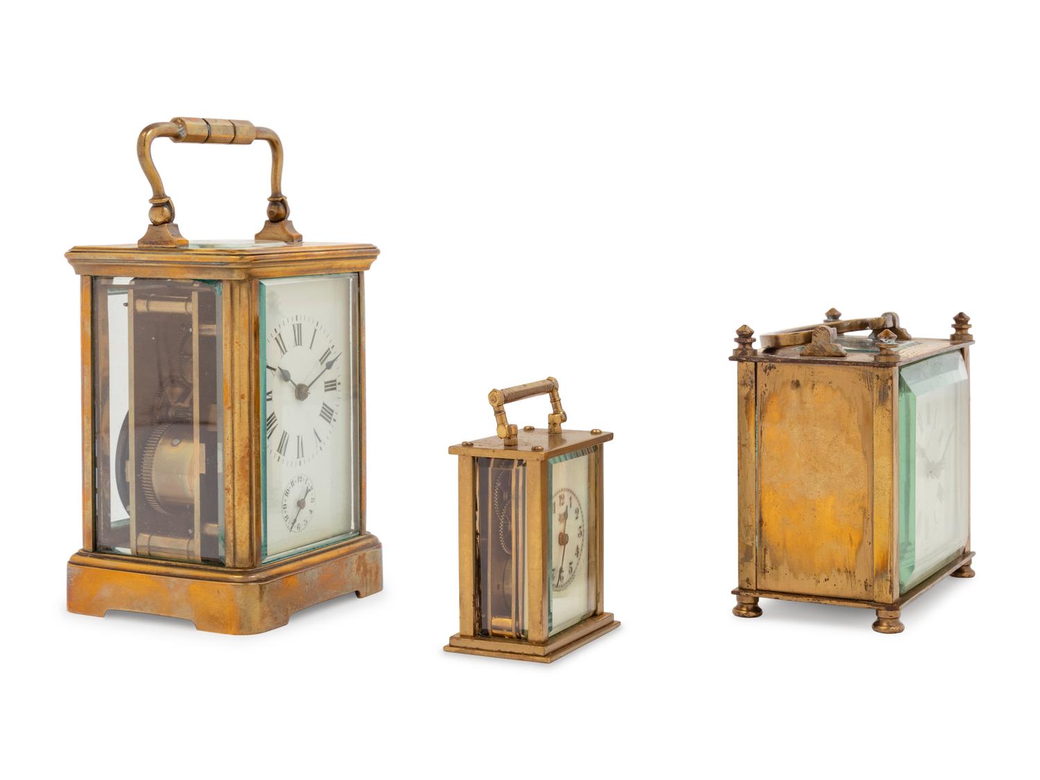 Three French Brass Carriage Clocks