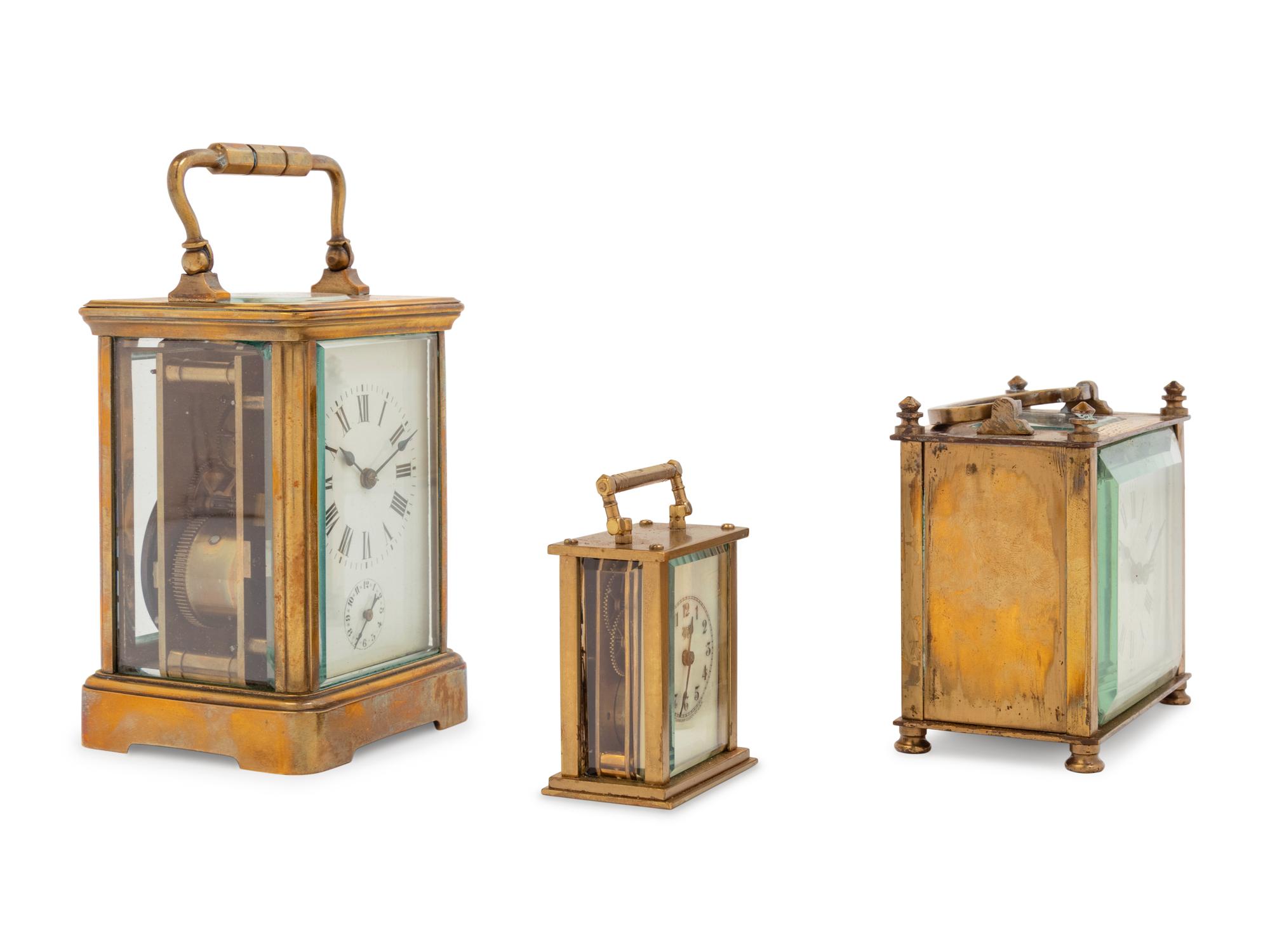 Three French Brass Carriage Clocks