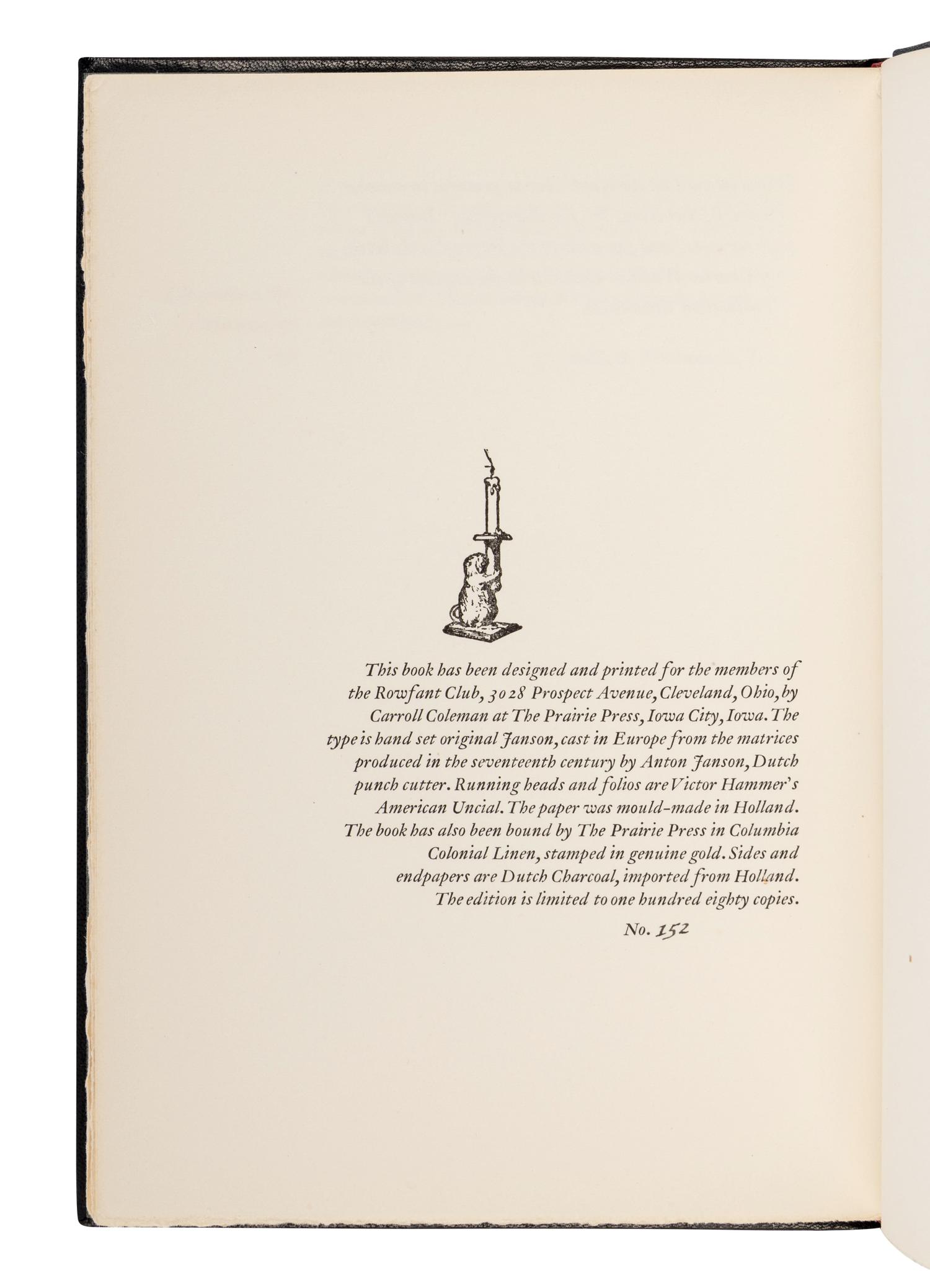[SOBOTA, Jan (1939-2012), binder]. CHESNUTT, Charles Waddell (1858-1932). Baxter's Procrustes . Cleveland: Rowfant Club, 1966.