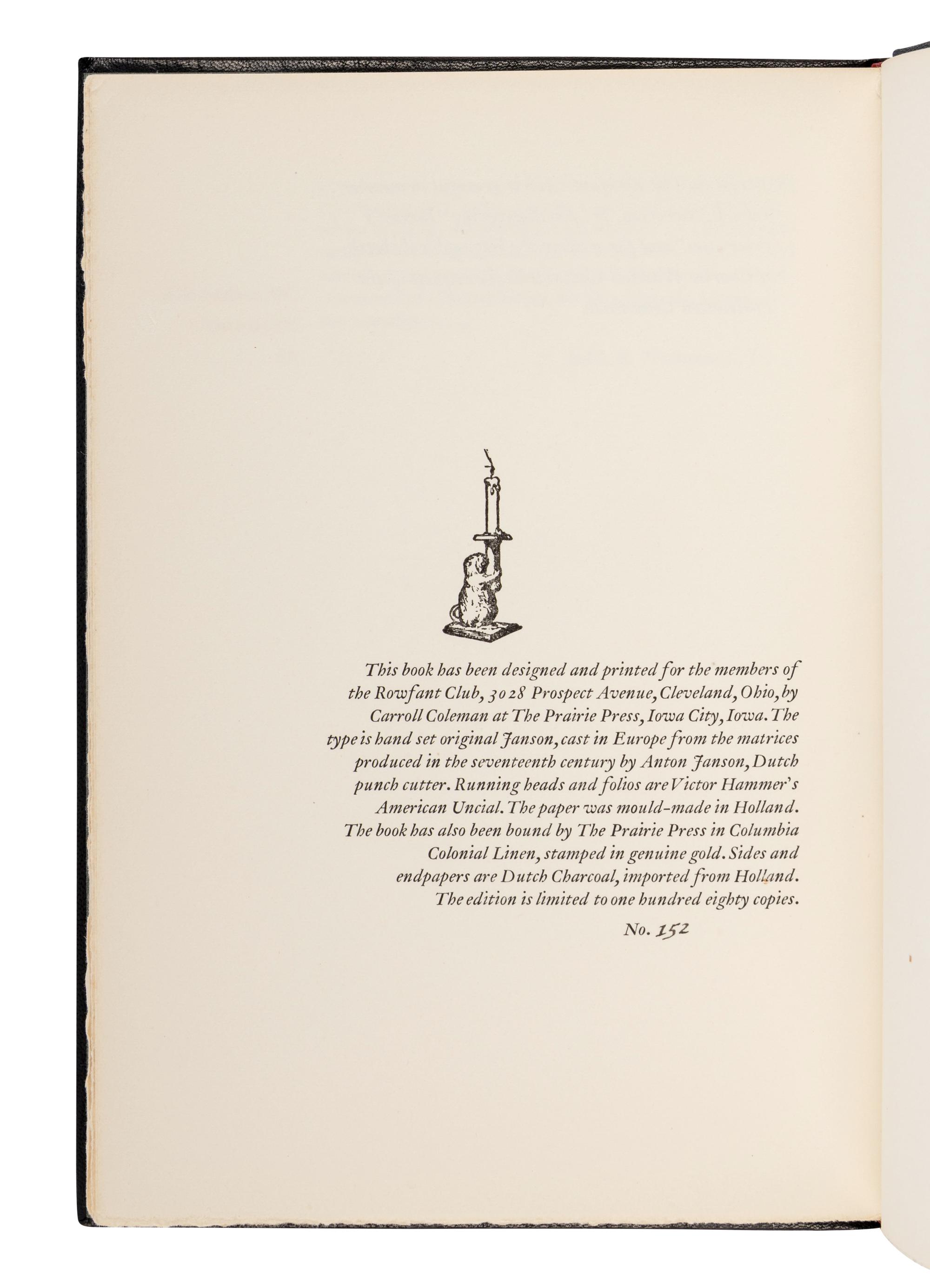 [SOBOTA, Jan (1939-2012), binder]. CHESNUTT, Charles Waddell (1858-1932). Baxter's Procrustes . Cleveland: Rowfant Club, 1966.