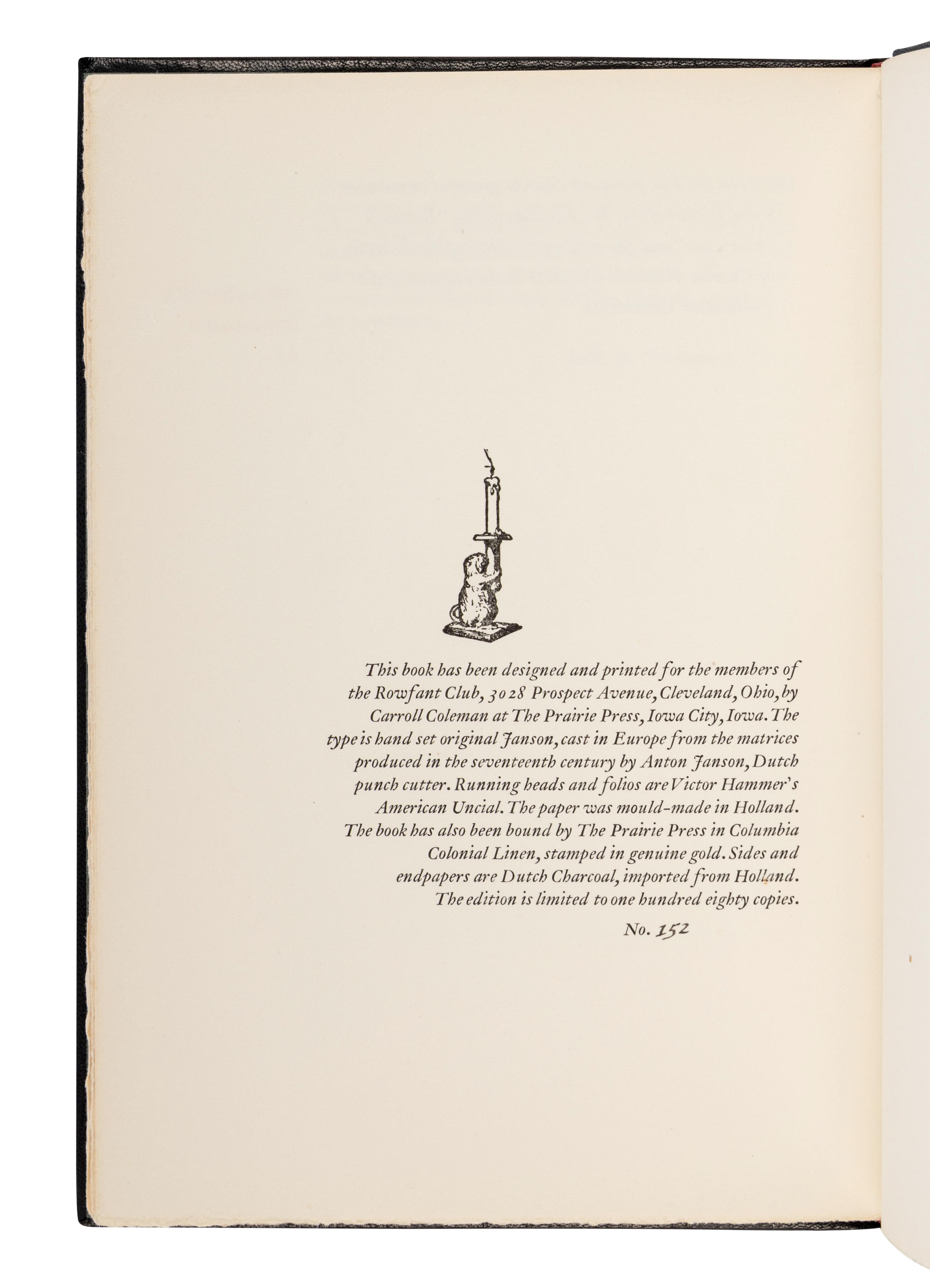 [SOBOTA, Jan (1939-2012), binder]. CHESNUTT, Charles Waddell (1858-1932). Baxter's Procrustes . Cleveland: Rowfant Club, 1966.