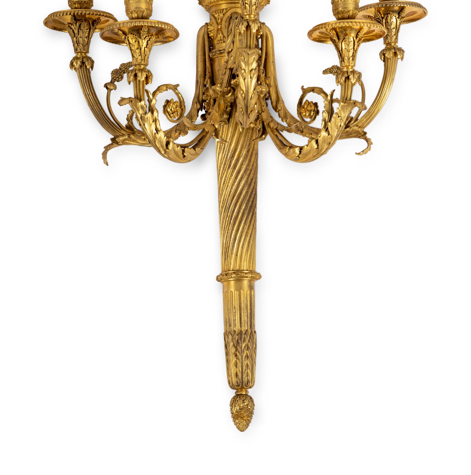 A Pair of Louis XVI Style Five-Light Sconces