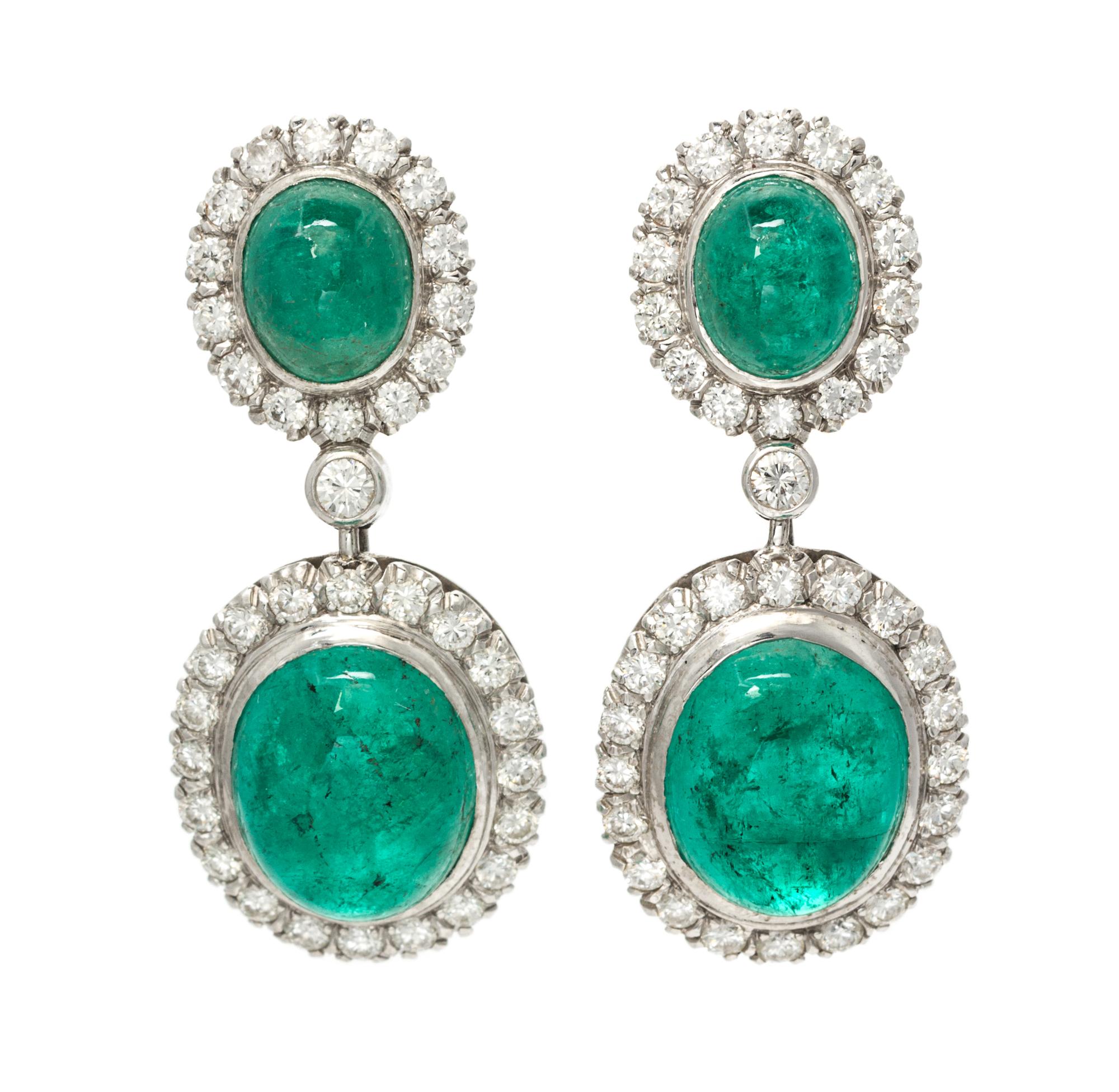 A Pair of Platinum, Emerald and Diamond Convertible Earclips, Circa 1950, 9.20 dwts.