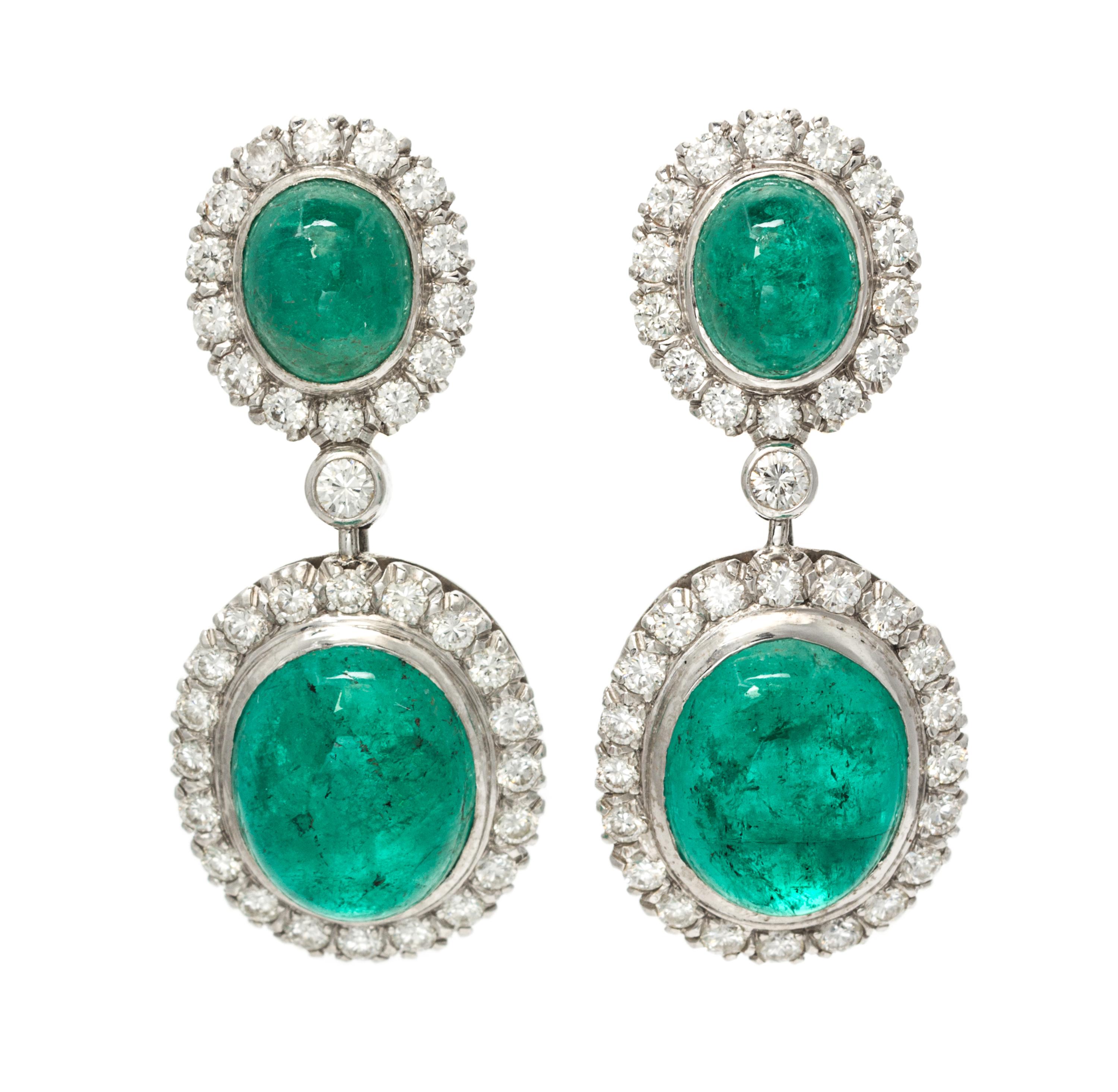 A Pair of Platinum, Emerald and Diamond Convertible Earclips, Circa 1950, 9.20 dwts.