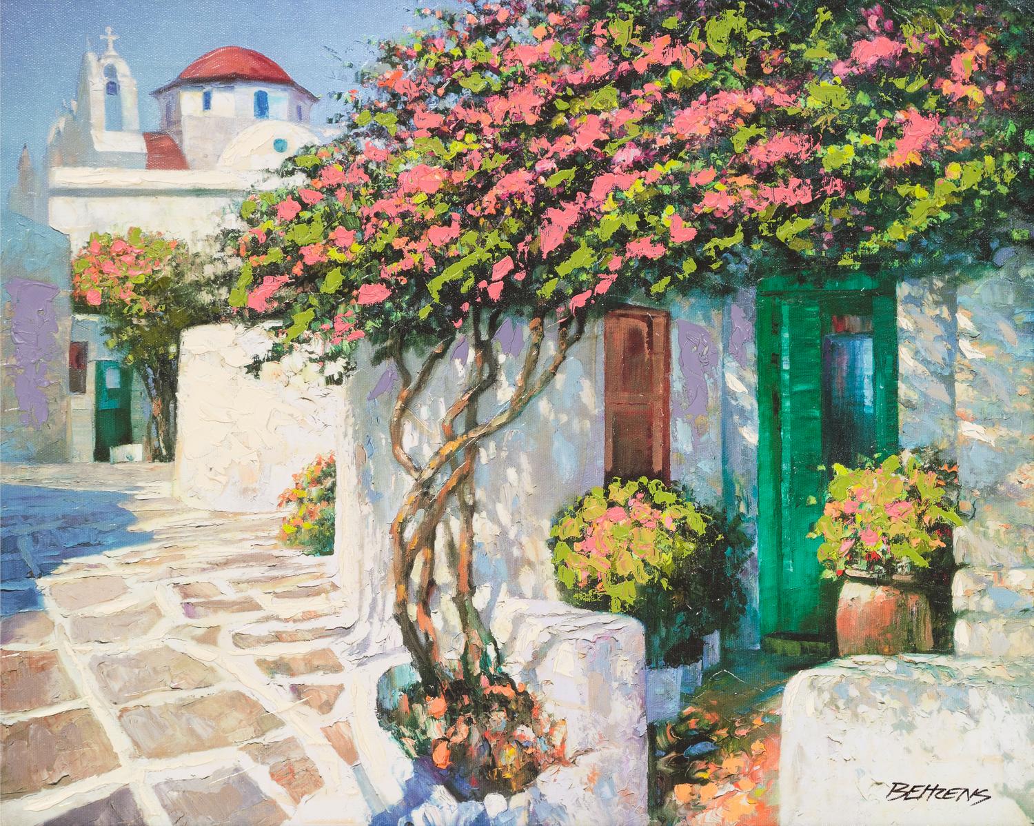 Howard Behrens, (American, 1933-2014), Terrace with Bougainvillea