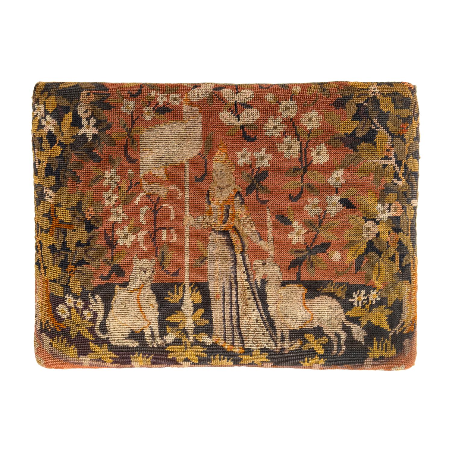 A Pair of George III Style Tapestry-Upholstered Walnut Foot Stools