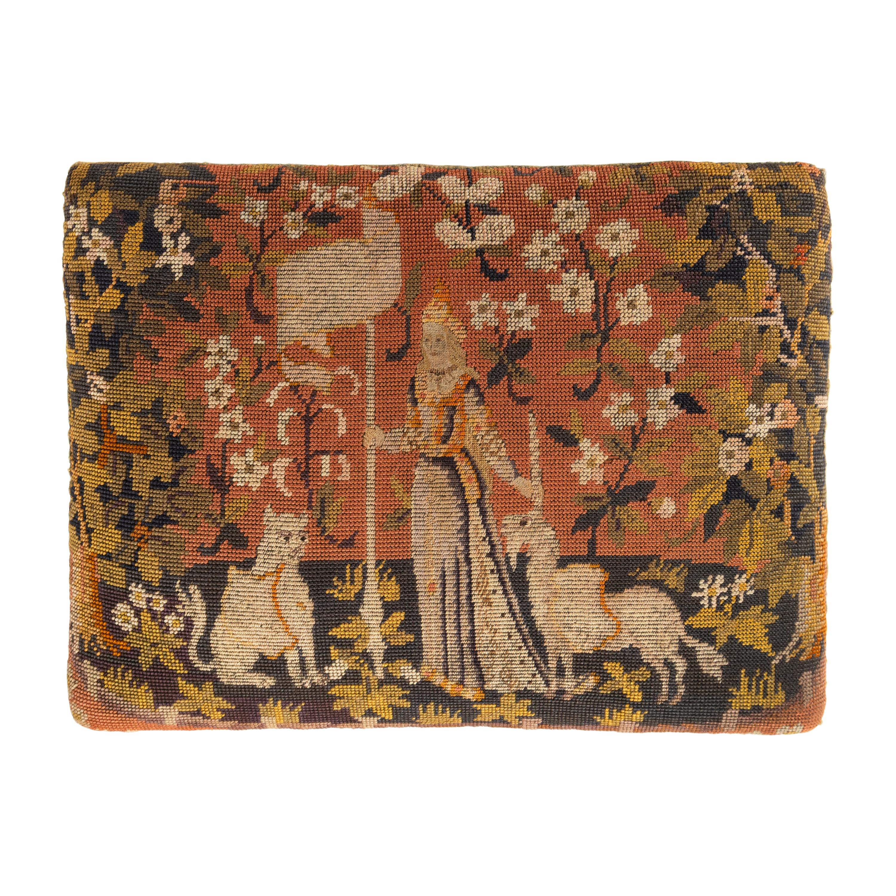 A Pair of George III Style Tapestry-Upholstered Walnut Foot Stools
