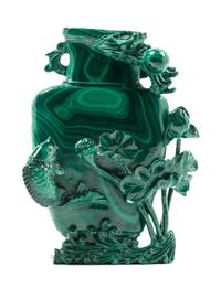 A Chinese Carved Malachite Vase Height 7 5/8 inches. — 20TH CENTURY