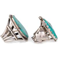 Pair of Heavy Navajo Silver and Turquoise Cuff Bracelets