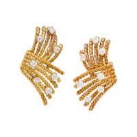 Yellow Gold and Diamond Fan Earrings