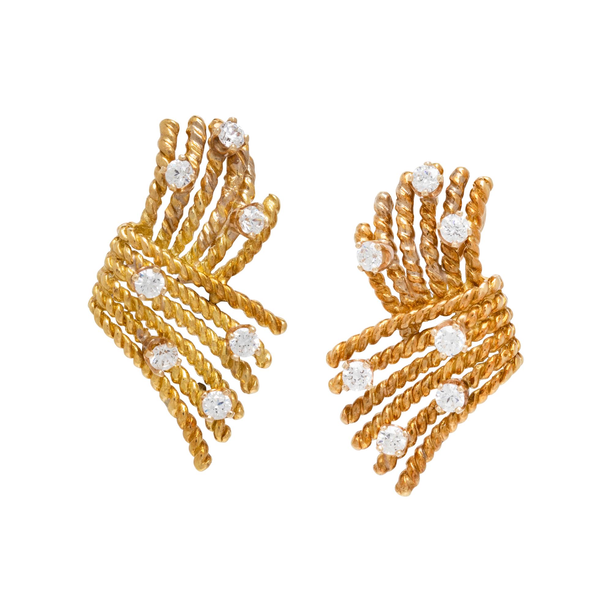 Yellow Gold and Diamond Fan Earrings