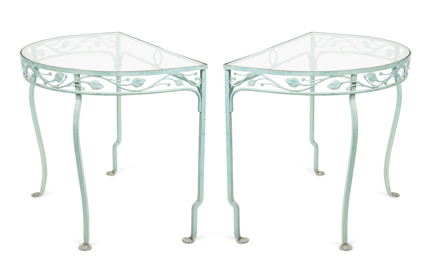 A Salterini Laurel Wrought Iron Glass Top Two-Part Dining Table