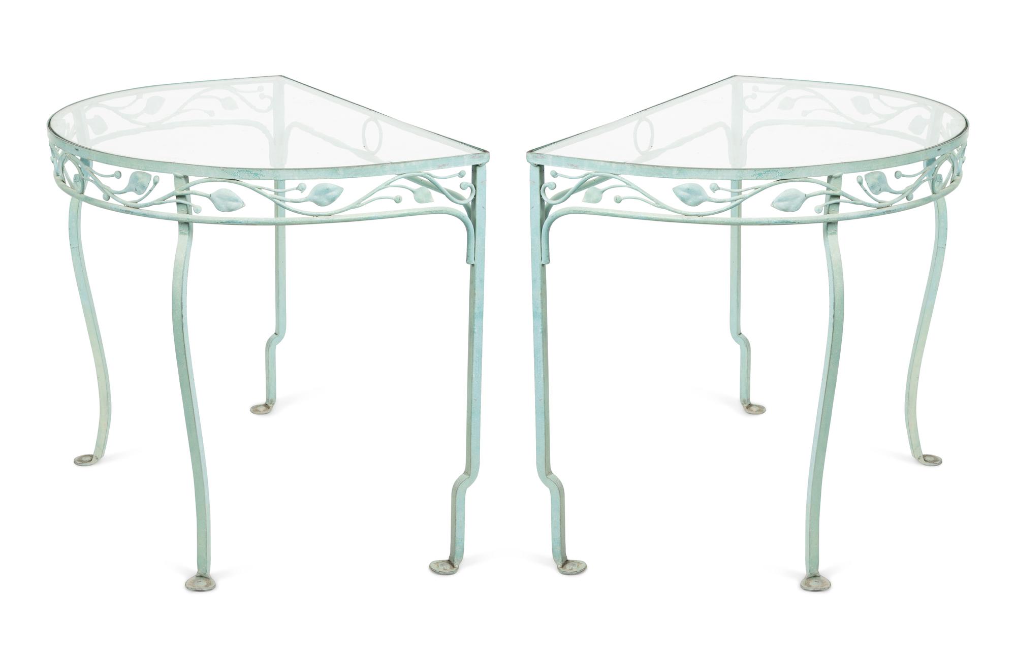 A Salterini Laurel Wrought Iron Glass Top Two-Part Dining Table