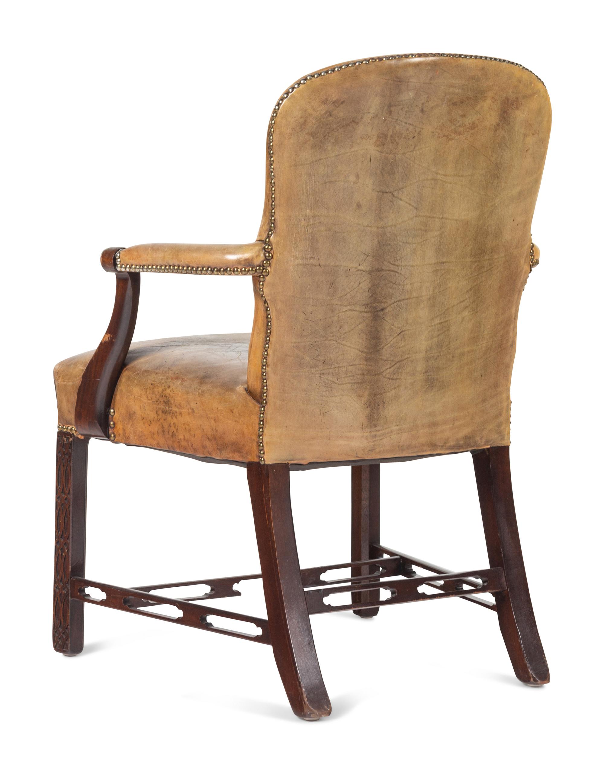 A Pair of George III Style Leather-Upholstered Mahogany Armchairs
