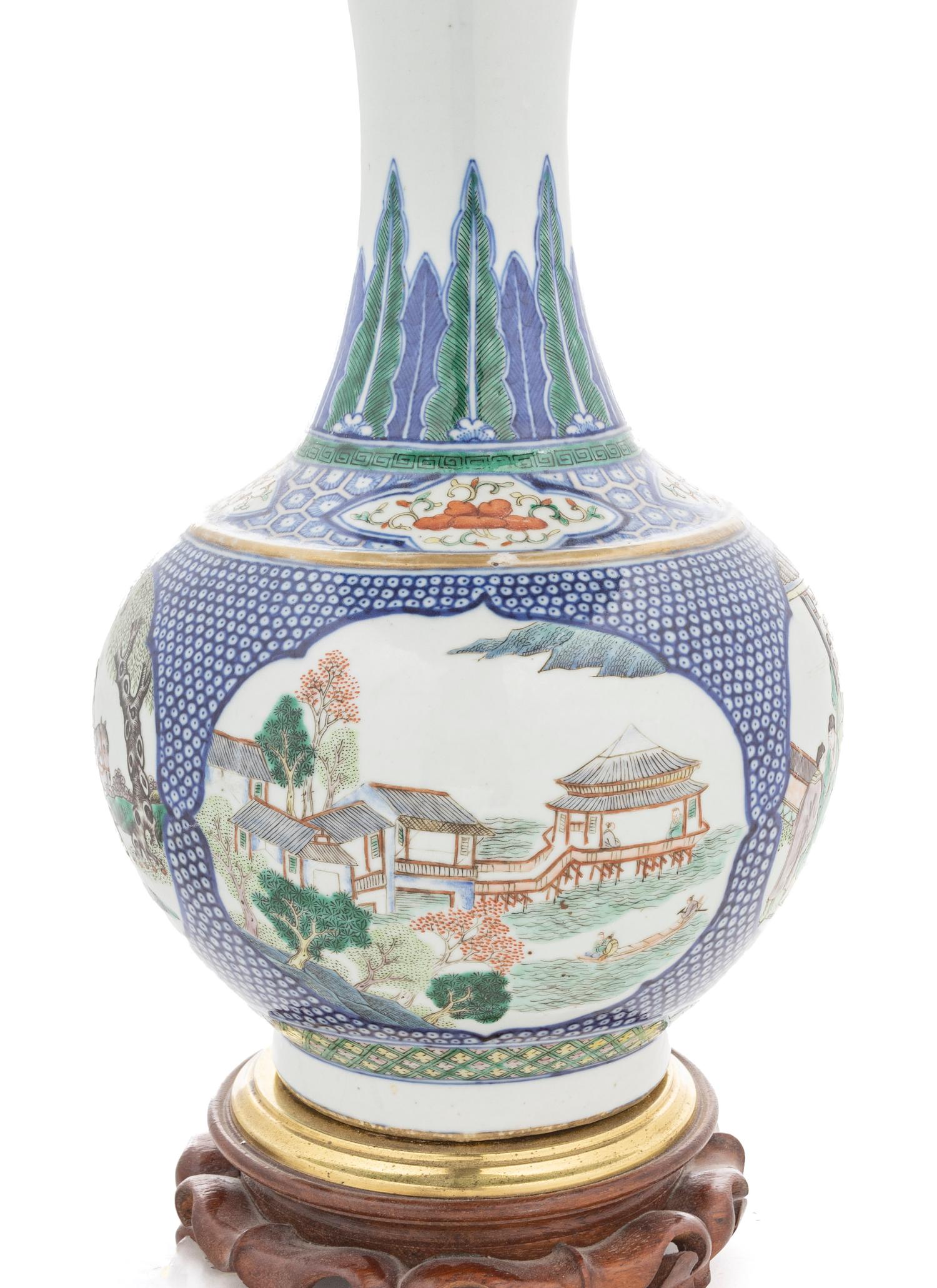 A Chinese 'Famille Verte' Porcelain Vase Mounted as a Lamp