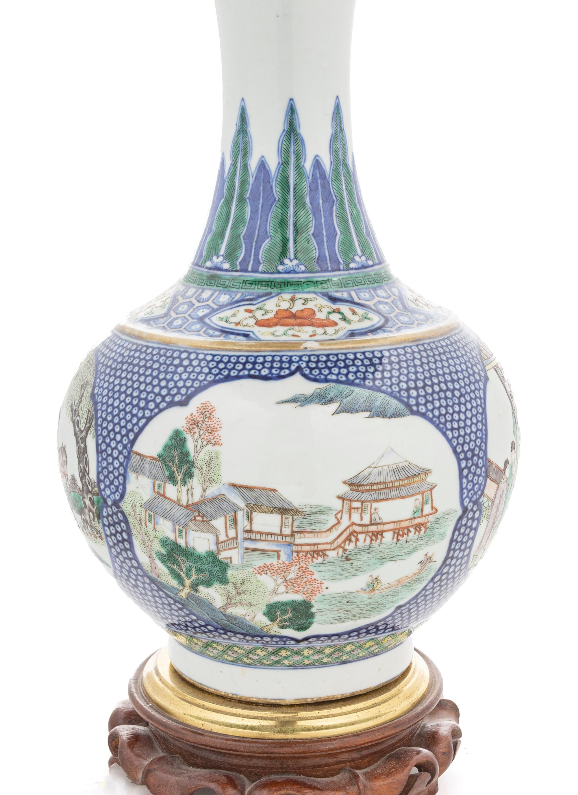 A Chinese 'Famille Verte' Porcelain Vase Mounted as a Lamp