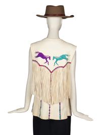 A Beaded Leather Vest with Fringe and Felted Hat