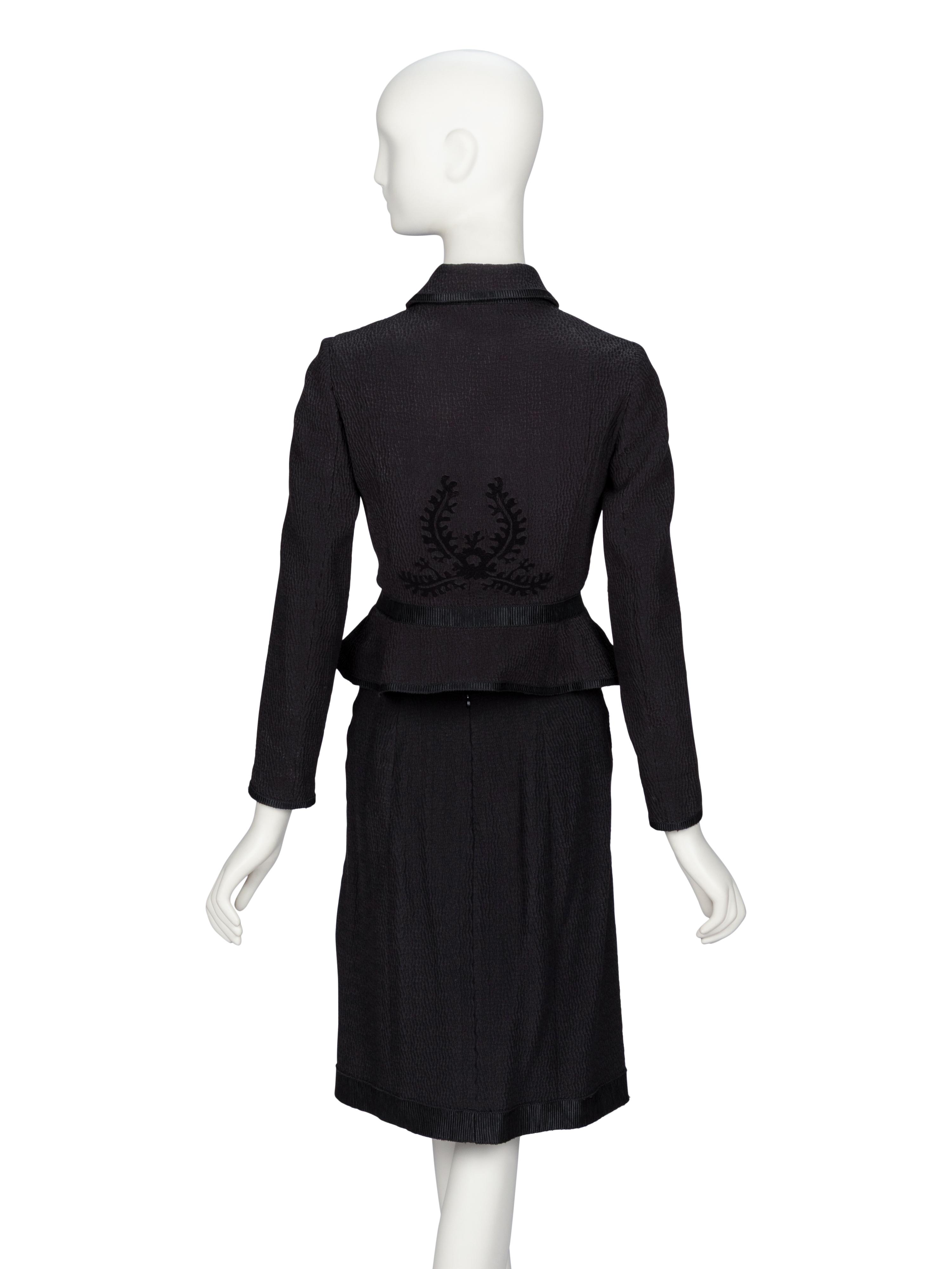 ROCHAS, BLACK CLOQUÉ SKIRT SUIT