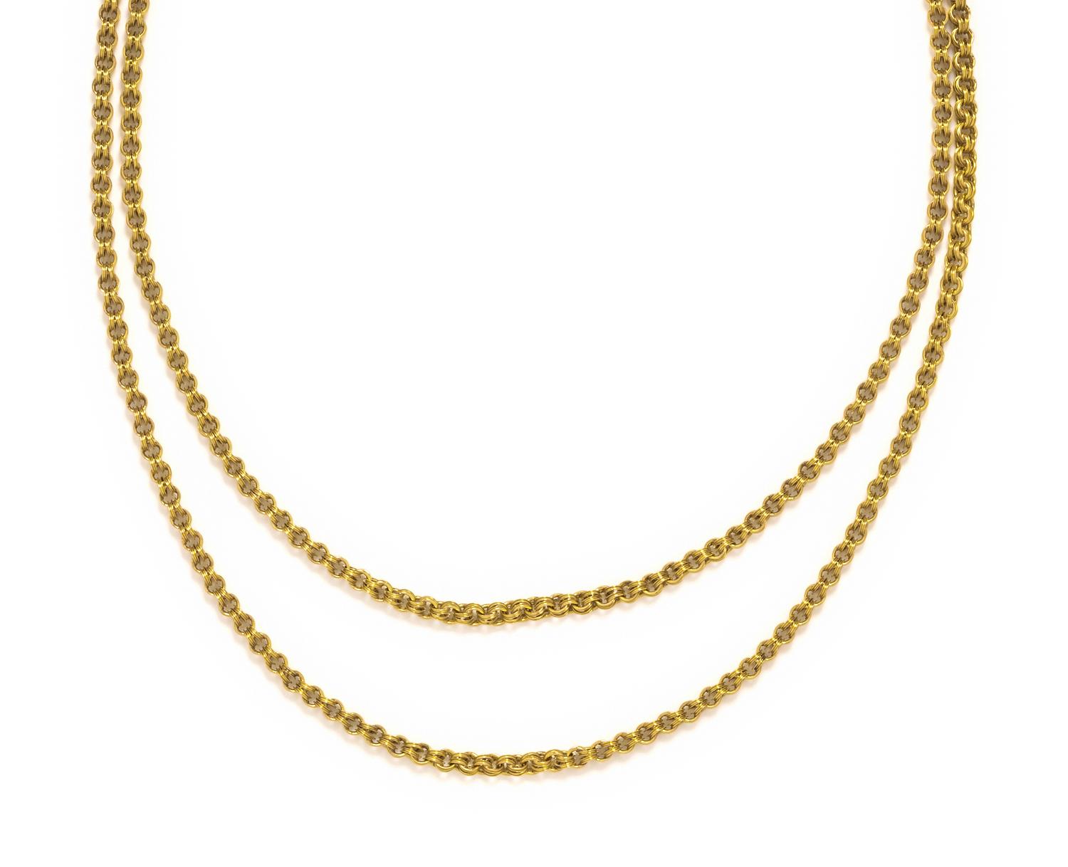 ANTIQUE, YELLOW GOLD LONGCHAIN NECKLACE
