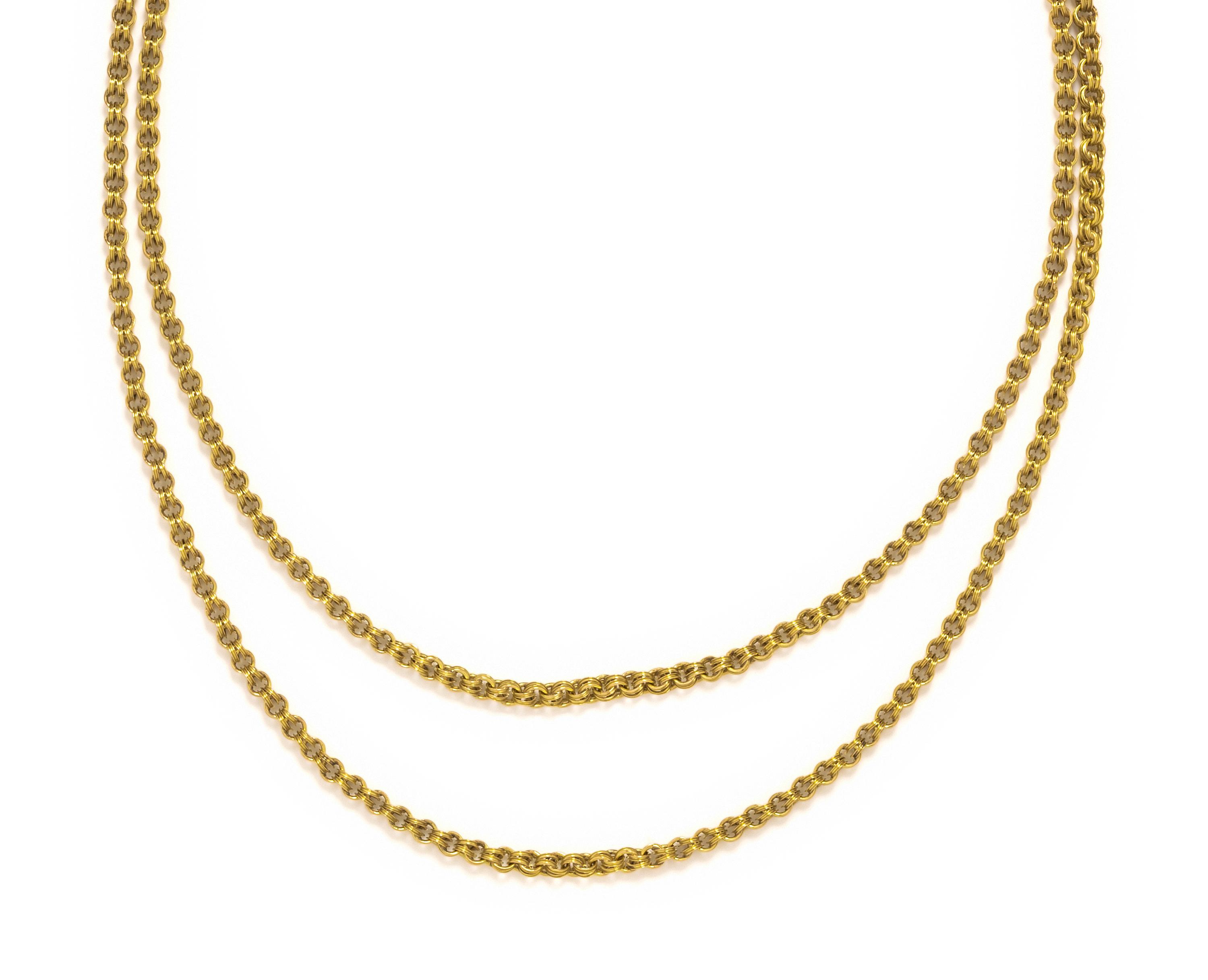 ANTIQUE, YELLOW GOLD LONGCHAIN NECKLACE