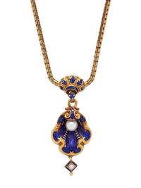 GEORGIAN, ENAMEL, PEARL AND DIAMOND SET